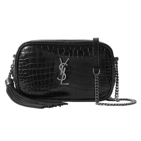 Yves Saint Laurent, Bags, Ysl Calfskin Crocodile Embossed Monogram Mini  Lou Camera Bag Black