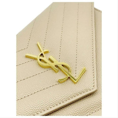 Saint Laurent Monogram Envelope Chain Wallet Small Poudre Beige Leather Cross Body Bag