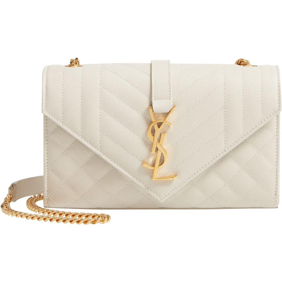 Saint Laurent Monogram Envelope Small Mono Calfskin Triquilt White Leather Shoulder Bag