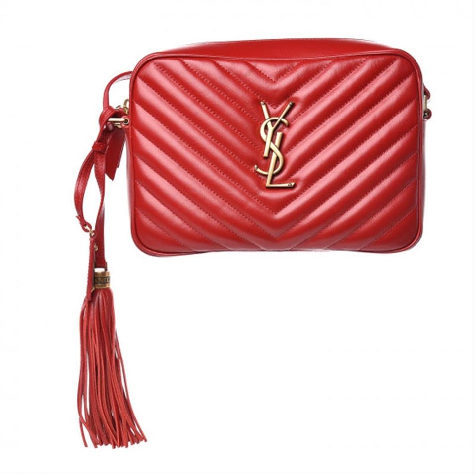 Saint Laurent Monogram Lou Camera Calfskin Matelasse Red Leather Shoulder Bag