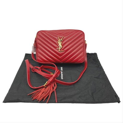 Saint Laurent Monogram Lou Camera Calfskin Matelasse Red Leather Shoulder Bag