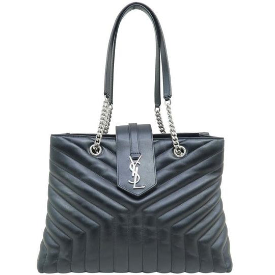 Saint Laurent Monogram Loulou Calfskin Y Quilted Monogram Large Shopper Black Leather Tote