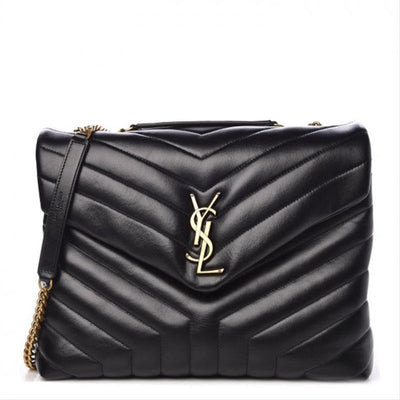 Saint Laurent Monogram Loulou Matelasse Medium Monogram Chain Satchel Black Calfskin Leather Shoulder Bag