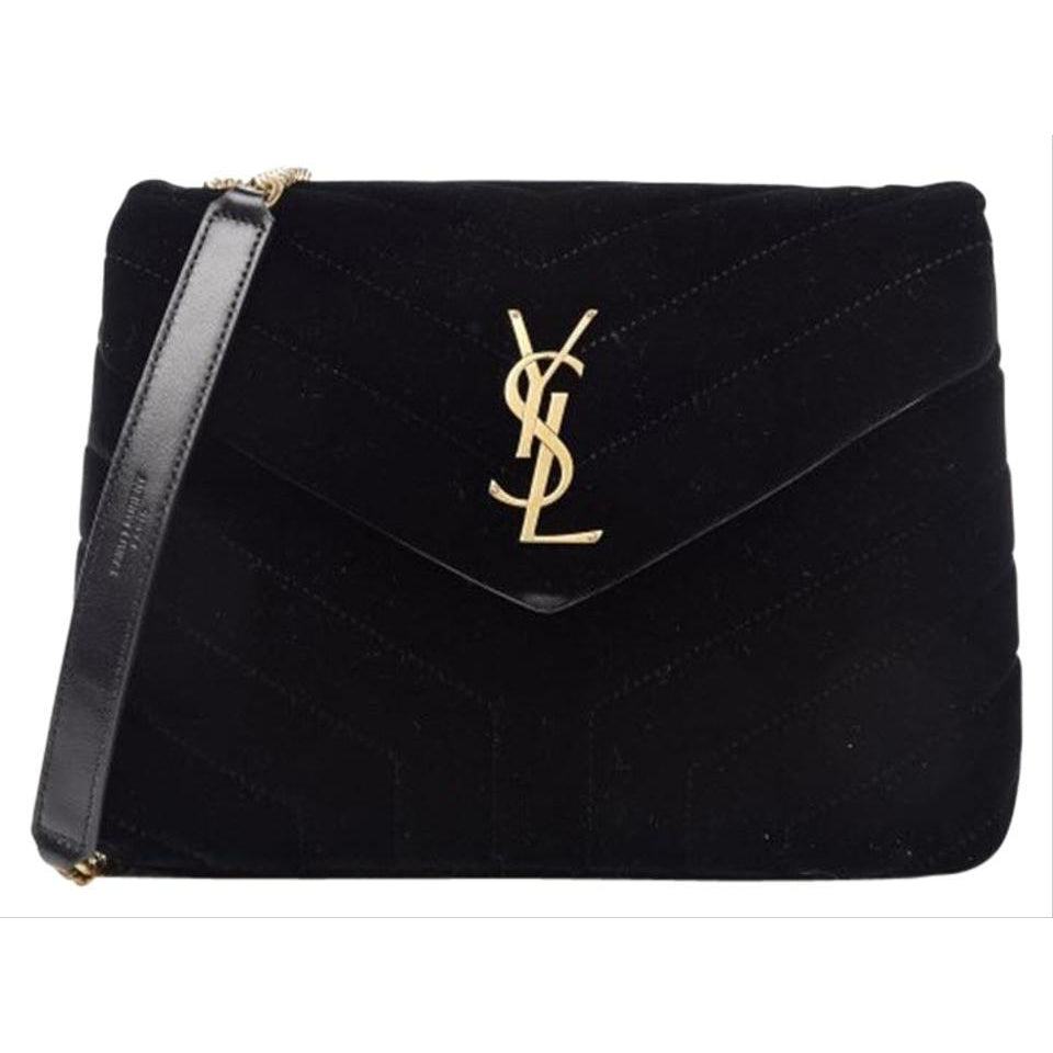 Saint Laurent Monogram Loulou Quilted Monogram Small Chain Satchel Black Velvet Shoulder Bag