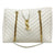 Saint Laurent Monogram Shopping Grain De Poudre Matelasse Chevron White Leather Shoulder Bag