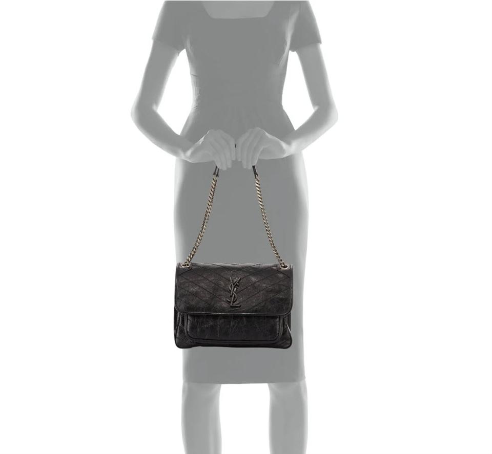 Saint Laurent Niki Medium Model Shoulder Bag in Black Leather and