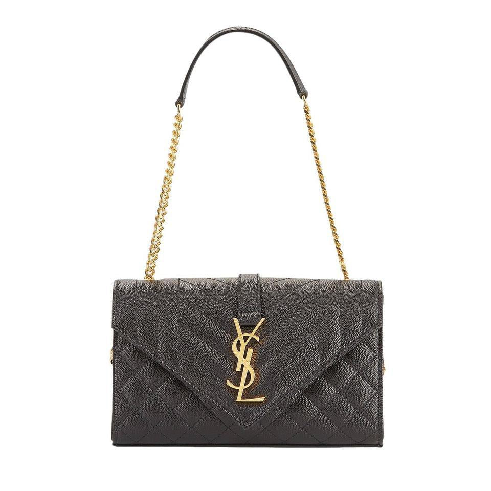 Saint Laurent Small Ysl Monogram Satchel Envelope Triquilt Black Leather Shoulder Bag