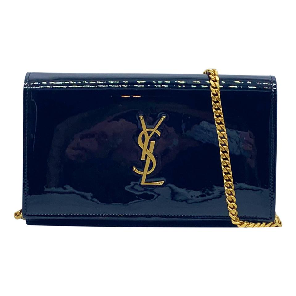 Authentic YSL Leather Shoulder Bag GP Fold Magnet Black Vintage Purse with  Box