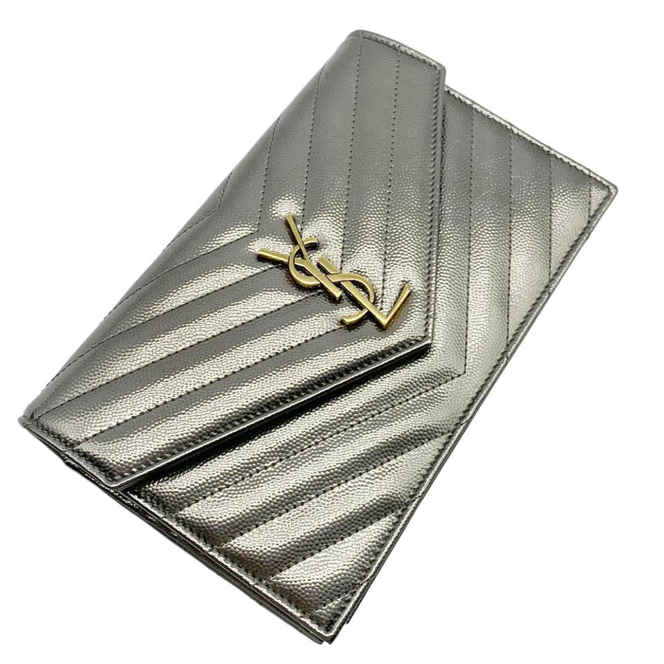 YSL Metallic Envelope Flap Chain Wallet