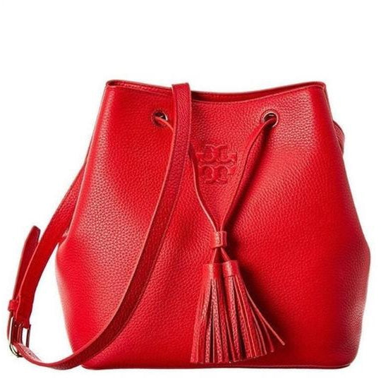Tory Burch Emerson Leather Bucket Bag In Red