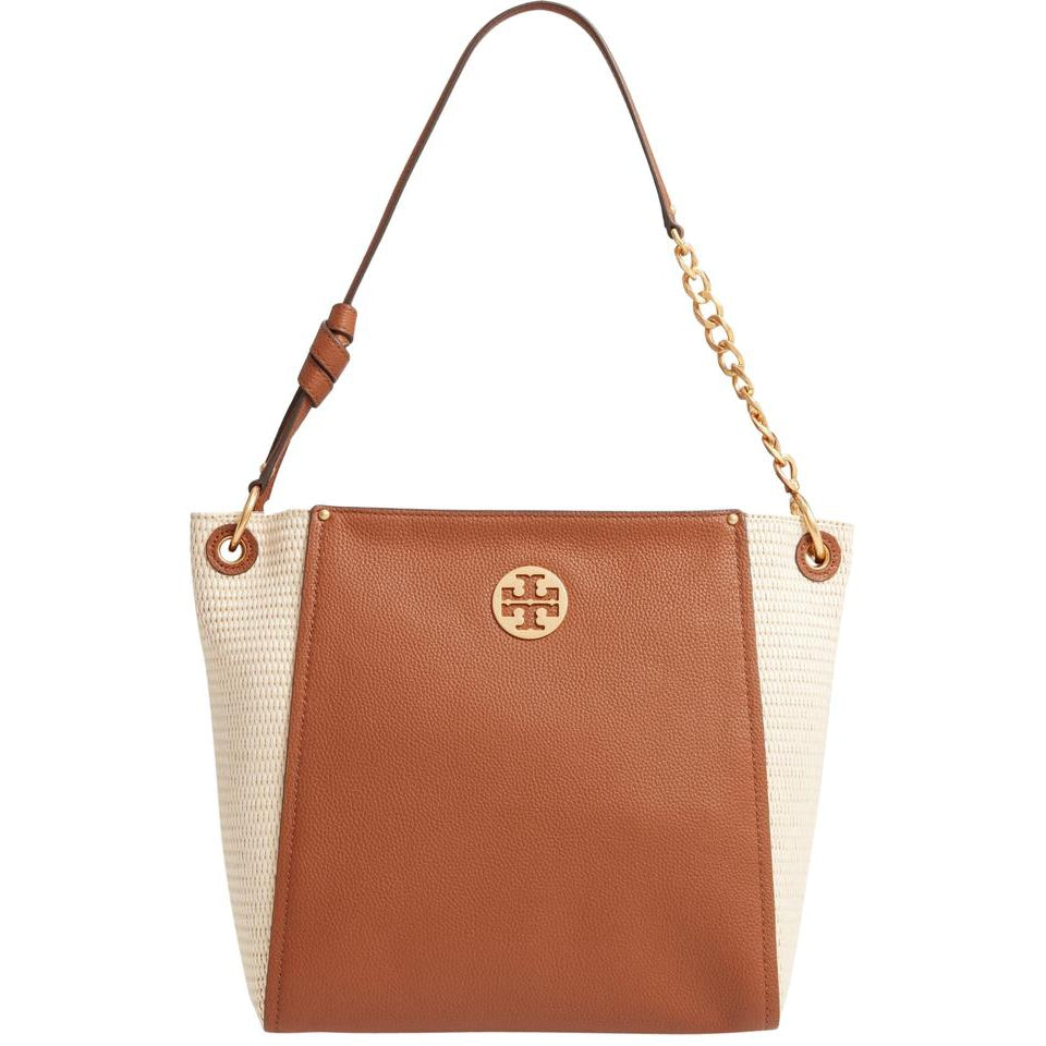 Tory Burch Hobo Everly Straw Brown Leather Tote