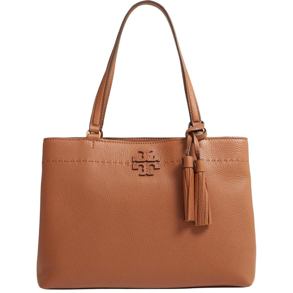 Tory Burch Mcgraw Triple Compartment Satchel Brown Leather Tote