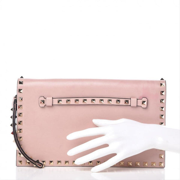 Valentino Clutch Nappa Rockstud Light Pink Leather Wristlet - MyDesignerly