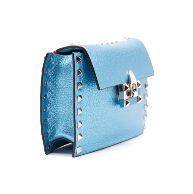 Valentino Small Rockstud Metallic Blue Leather Shoulder Bag